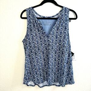 Nottibianche Women's Blue White Geometric Sleeveless Tank Tops Size Small